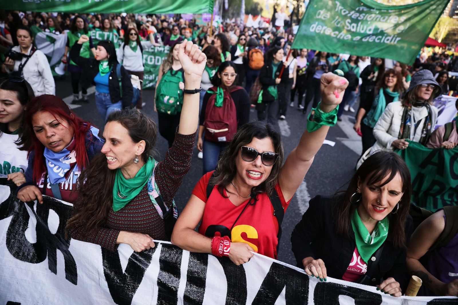feminist organizations take part in a march in defense of legal abortion