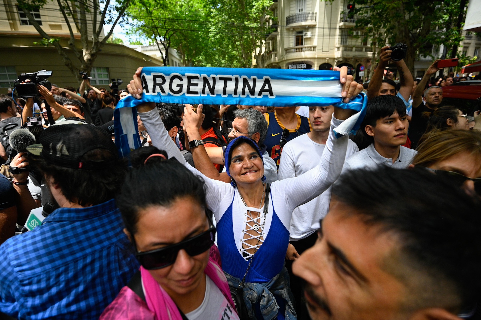 Supporters of Argentine presidential candidate for the La Libertad Avanza alliance Javier Milei