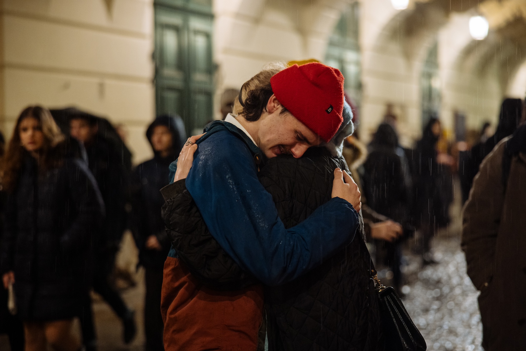 people hug charles university shooting prague