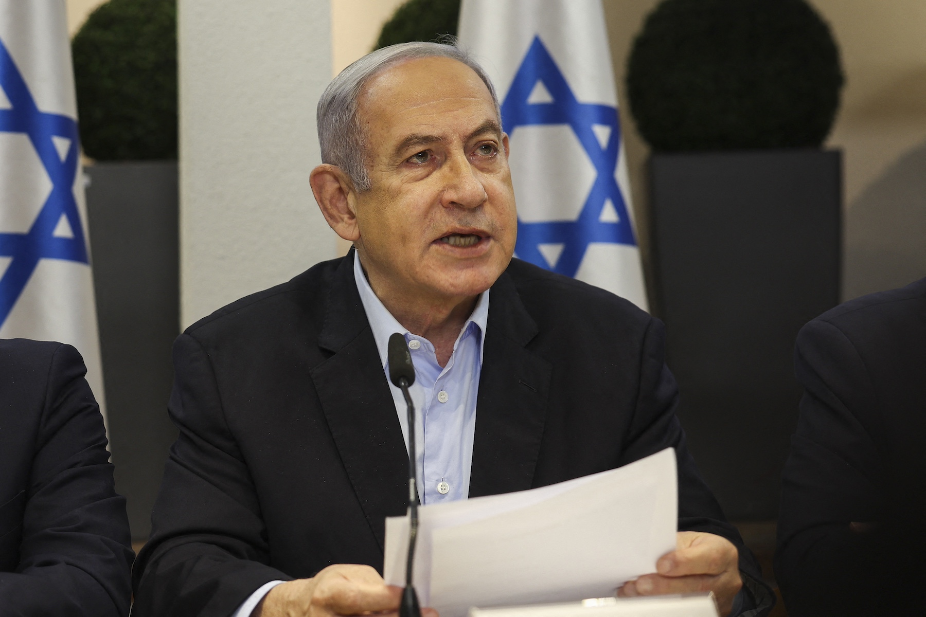 Israeli Prime Minister Benjamin Netanyahu heads the weekly cabinet meeting