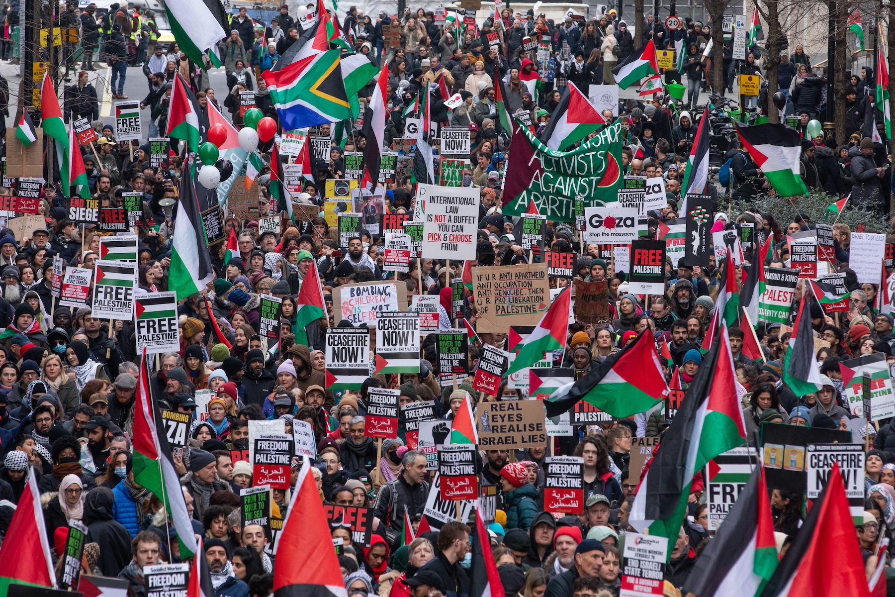 pro Palestinian protesters take part in a Global Day of Action ceasefire