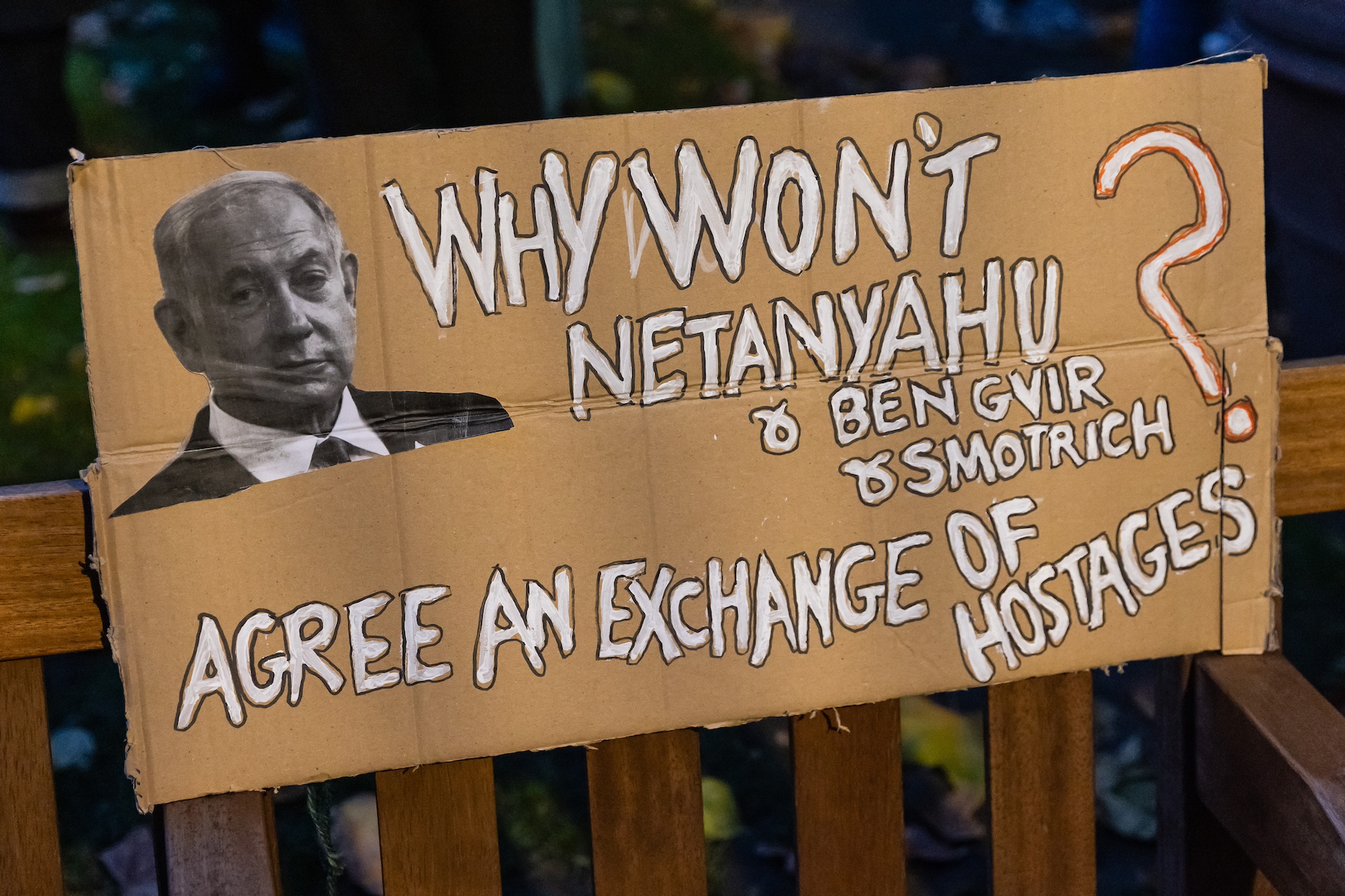 sign featuring israeli Prime Minister Benjamin Netanyahu rally