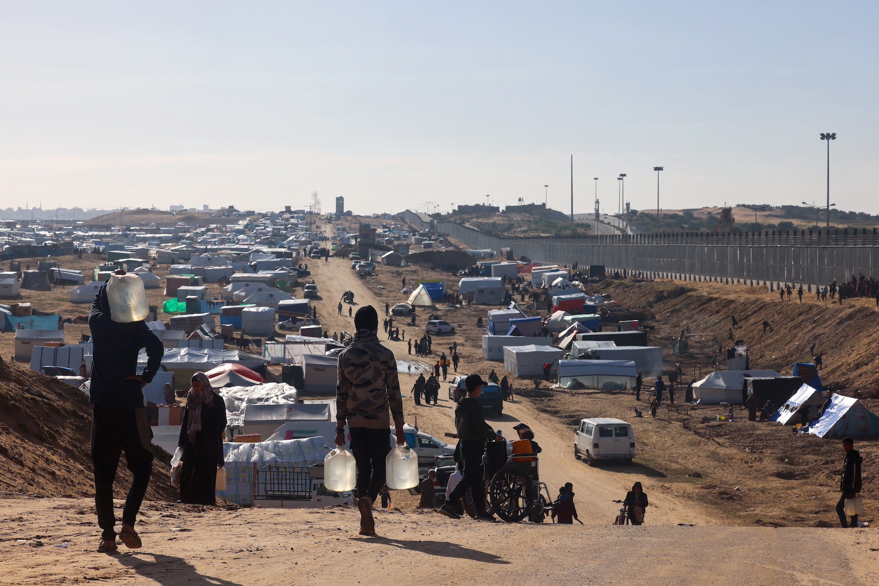 ferry water makeshift tent camp displaced Palestinian Rafah gaza