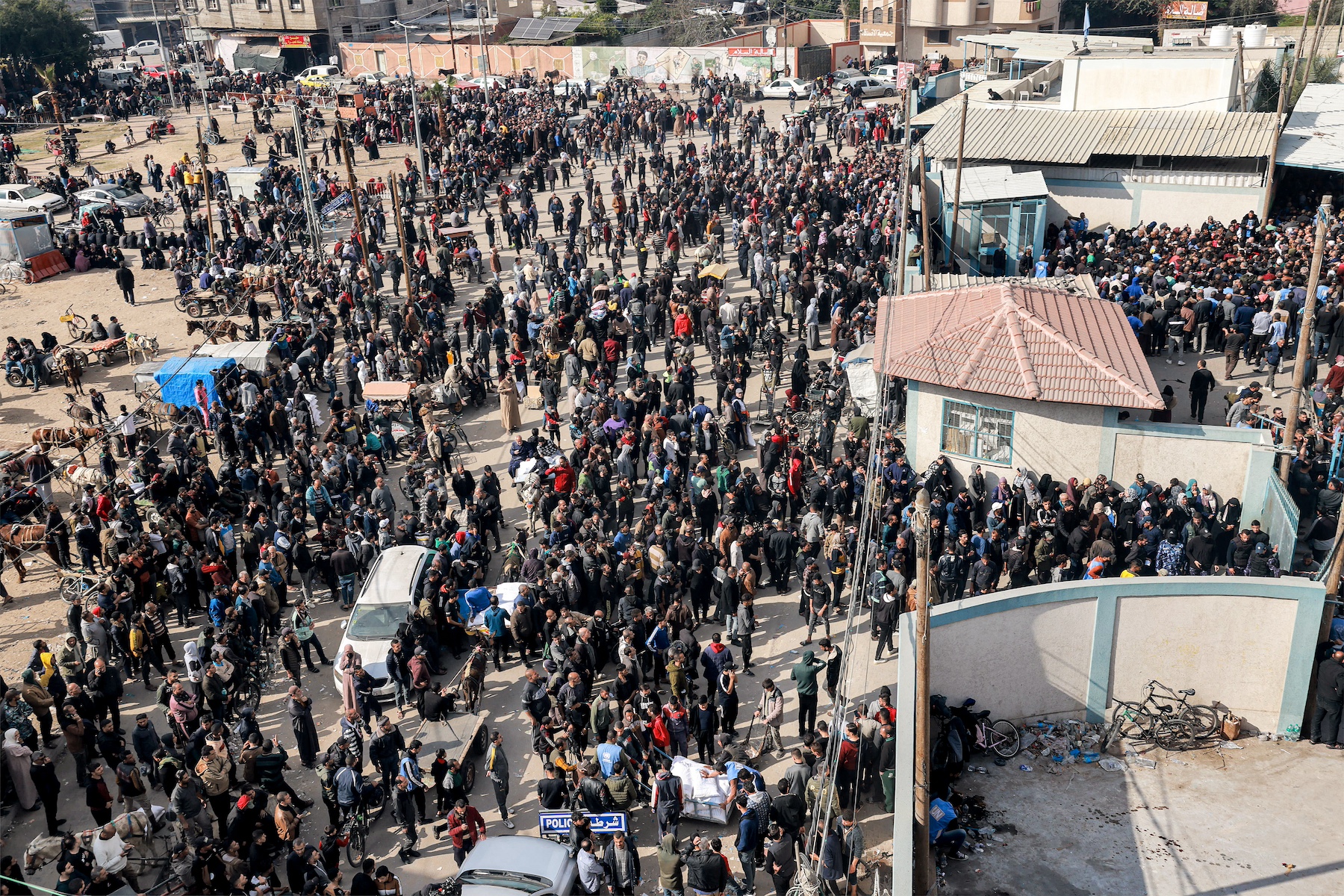 Palestinians gather to receive flour rafah gaza