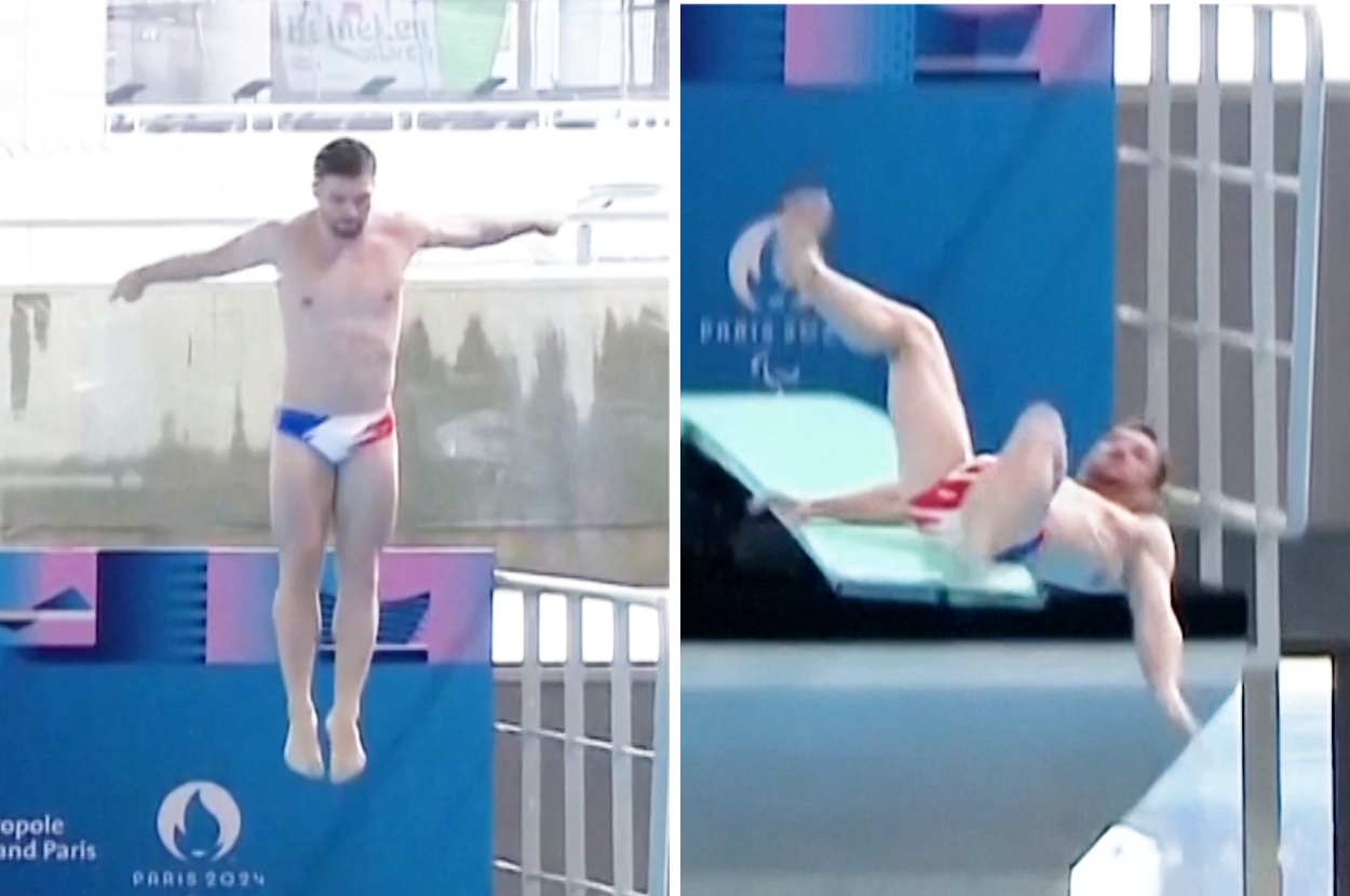 This French Diver Slipped And Bounced Into The Water At A Ceremony And Even He Thought It Was Funny